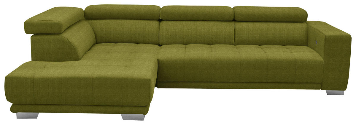 ECKSOFA in Mikrofaser Hellgrün  - Chromfarben/Hellgrün, Design, Textil/Metall (207/301cm) - Xora