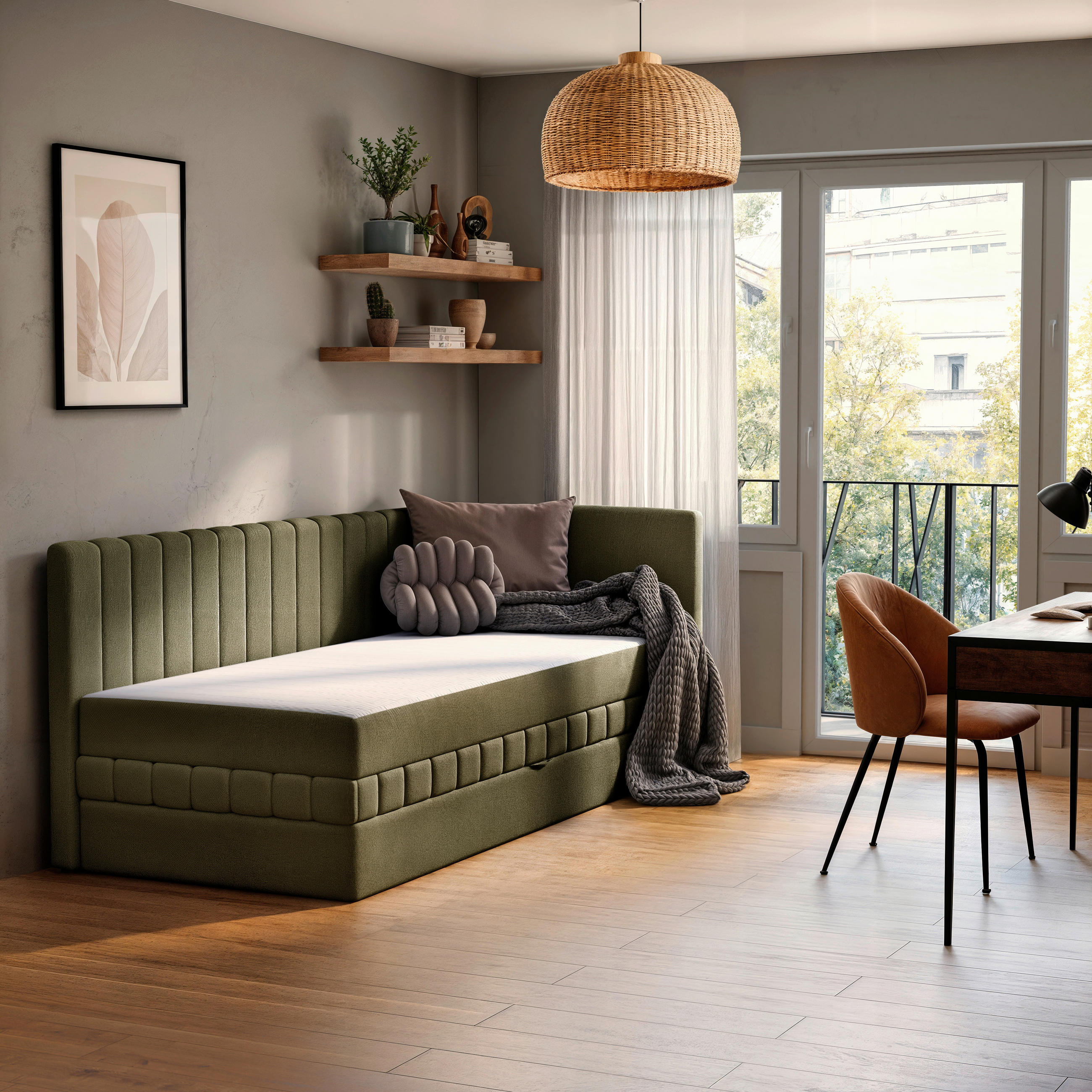 SCHLAFSOFA in Holz, Textil, Holzwerkstoff Grün  - Schwarz/Grün, Design, Holz/Holzwerkstoff (212/83/99cm) - MID.YOU