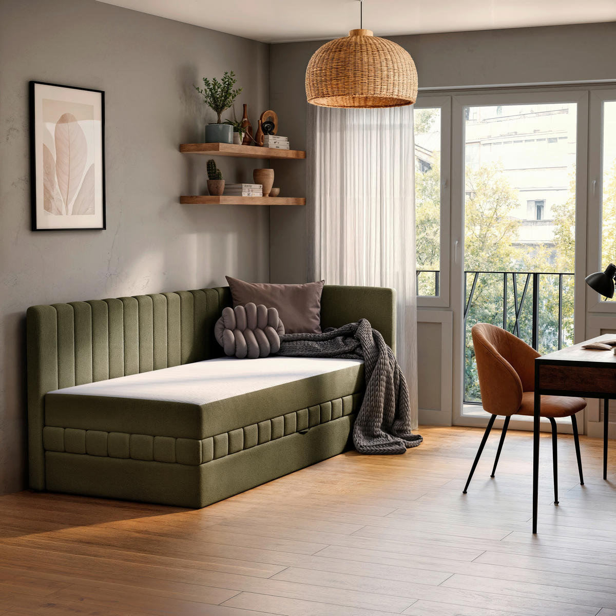 SCHLAFSOFA  mit Bettkasten erhältlich, Bettfunktion erhältlich Struktur Grün  - Schwarz/Grün, Design, Holz/Textil (212/83/99cm) - MID.YOU