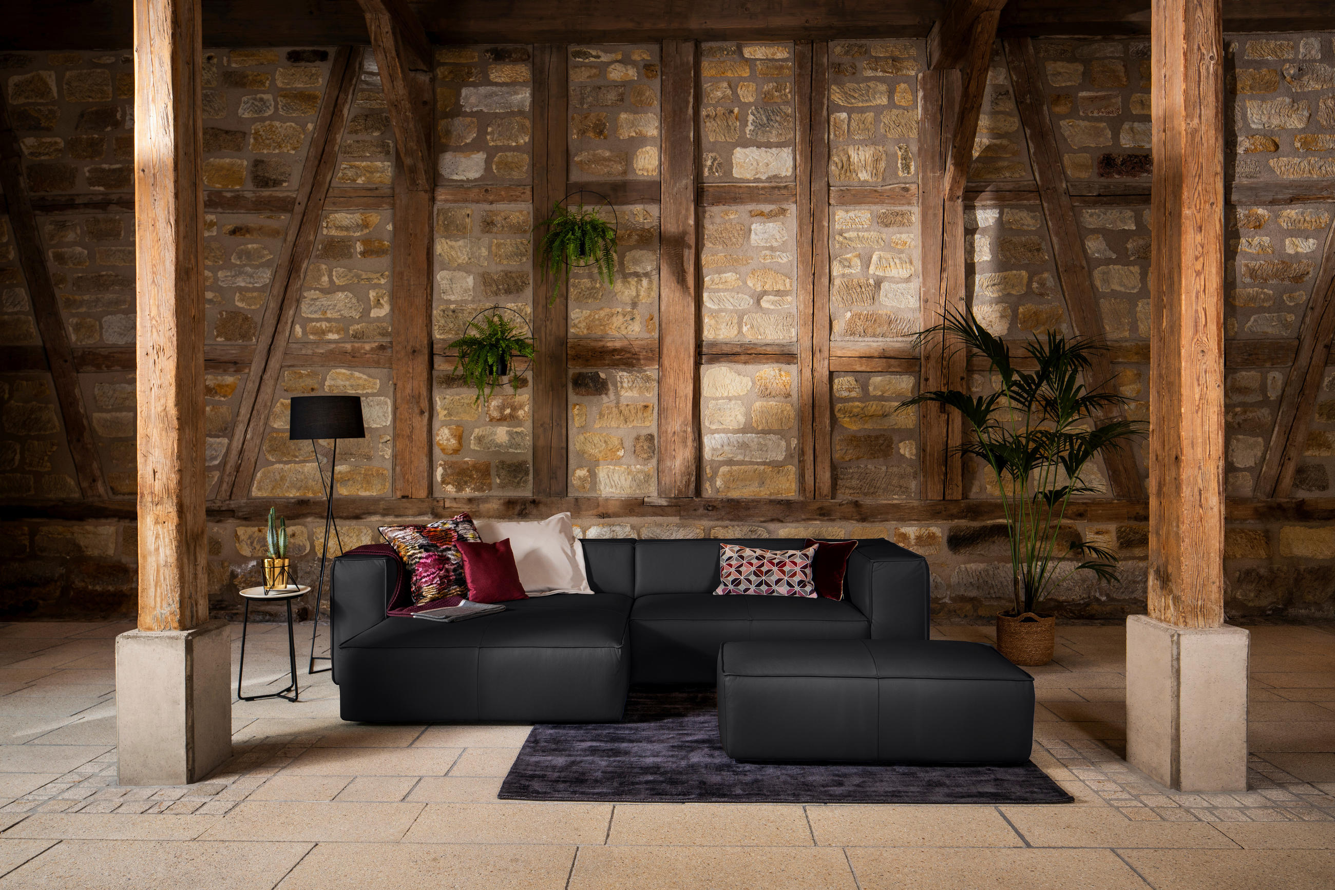 HOCKER Echtleder Schwarz  - Schwarz, MODERN, Leder/Kunststoff (120/39/60cm) - Chilliano