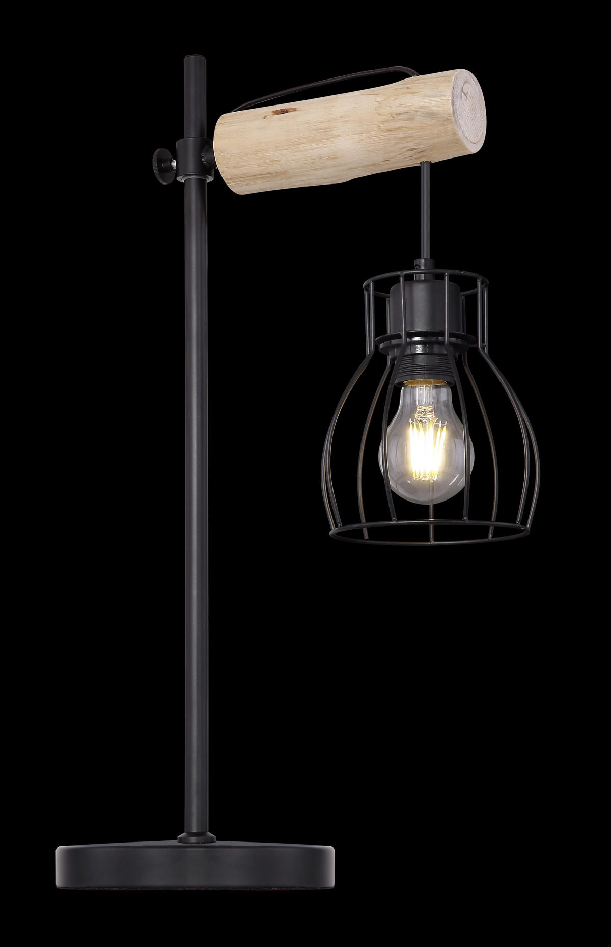 STOLNÍ LAMPA, E27, 33/55 cm  - černá/přírodní barvy, Design, kov/dřevo (33/55cm)