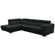 ECKSOFA in Chenille Schwarz 207/301 cm - Chromfarben/Schwarz, Design, Textil (207/301cm) - Xora