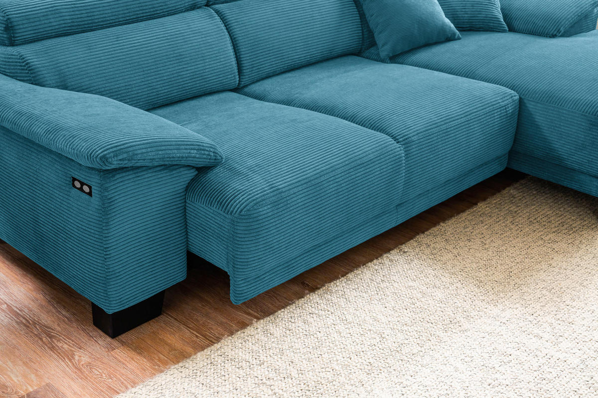 ECKSOFA in Cord Petrol  - Petrol/Schwarz, Design, Holz/Textil (270/174cm) - Pure Home Lifestyle