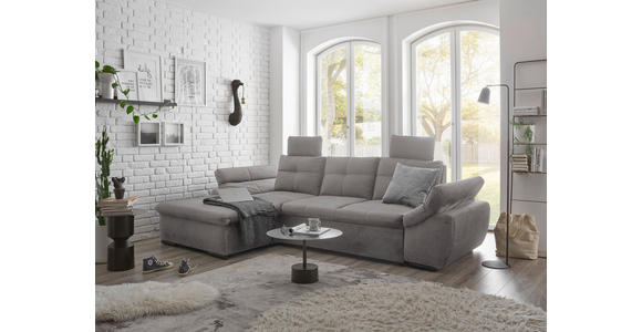 ECKSOFA  in Mikrovelours Hellgrau  - Hellgrau/Schwarz, KONVENTIONELL, Kunststoff/Textil (170/275cm) - Carryhome