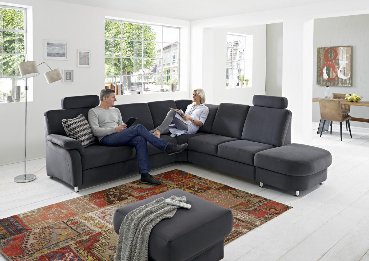 ECKSOFA in Flachgewebe Anthrazit  - Anthrazit/Alufarben, Konventionell, Textil/Metall (269/289cm) - Beldomo System