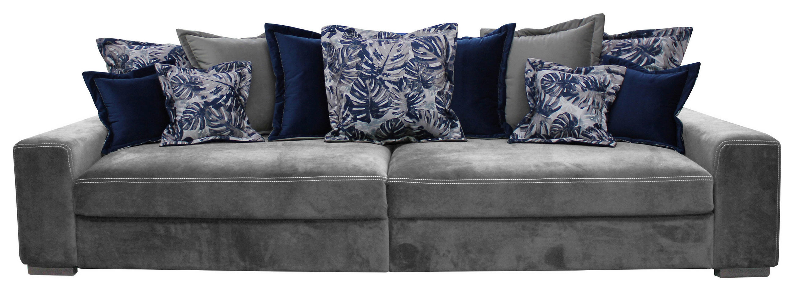 BIGSOFA Velours Grau  - Blau/Dunkelgrau, LIFESTYLE, Holz/Textil (289/90/115cm) - Carryhome