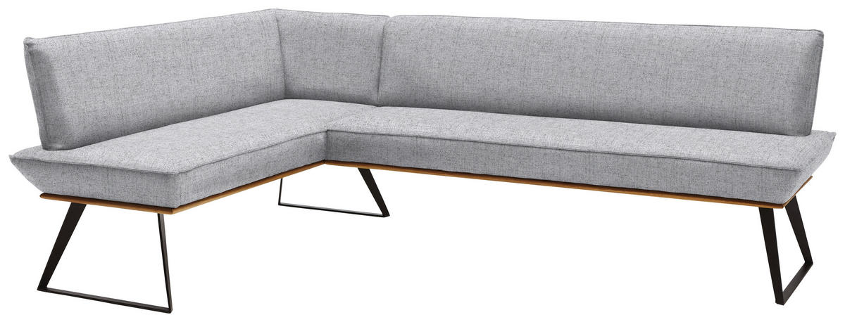 ECKBANK 163/243 cm Webstoff Schwarz, Eichefarben, Hellgrau Eiche massiv Metall   - Eichefarben/Hellgrau, Design, Holz/Textil (163/243cm) - Voleo