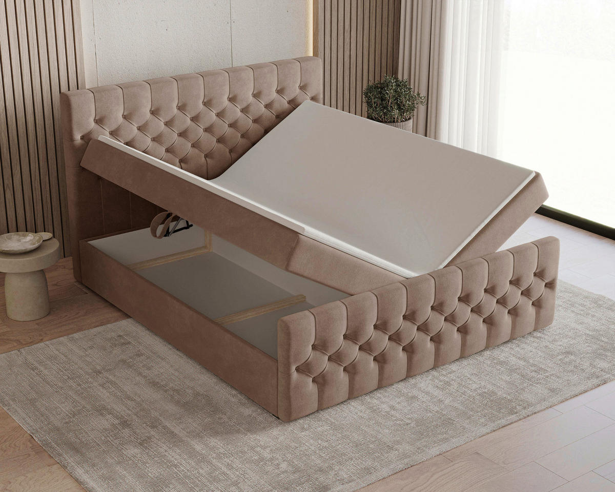 BOXBETT 180/200 cm  in Cappuccino  - Schwarz/Cappuccino, KONVENTIONELL, Holz/Textil (180/200cm) - Chameo
