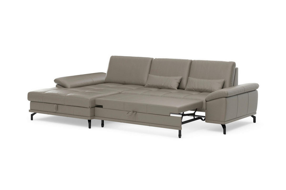 ROHOVÁ SEDAČKA, kůže, šedá - šedá/černá, Basics, kov/kůže (176/301cm) - Sit & More