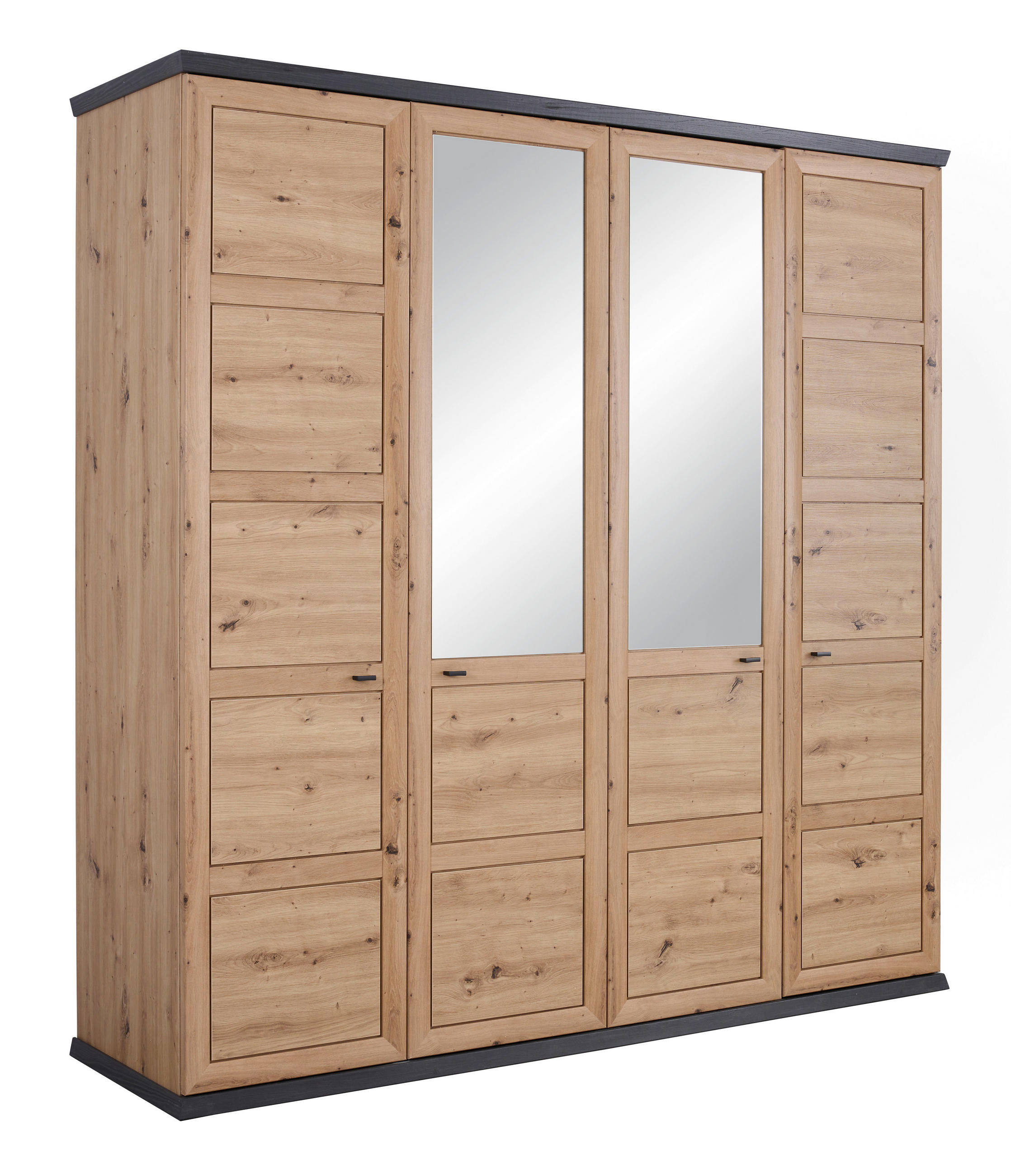 ŠATNÍ SKŘÍŇ SE ZRCADLEM, tmavě šedá, dub artisan, 205/209/60 cm - tmavě šedá/dub artisan, Romantický / Rustikální, kov/kompozitní dřevo (205/209/60cm) - Hom`in