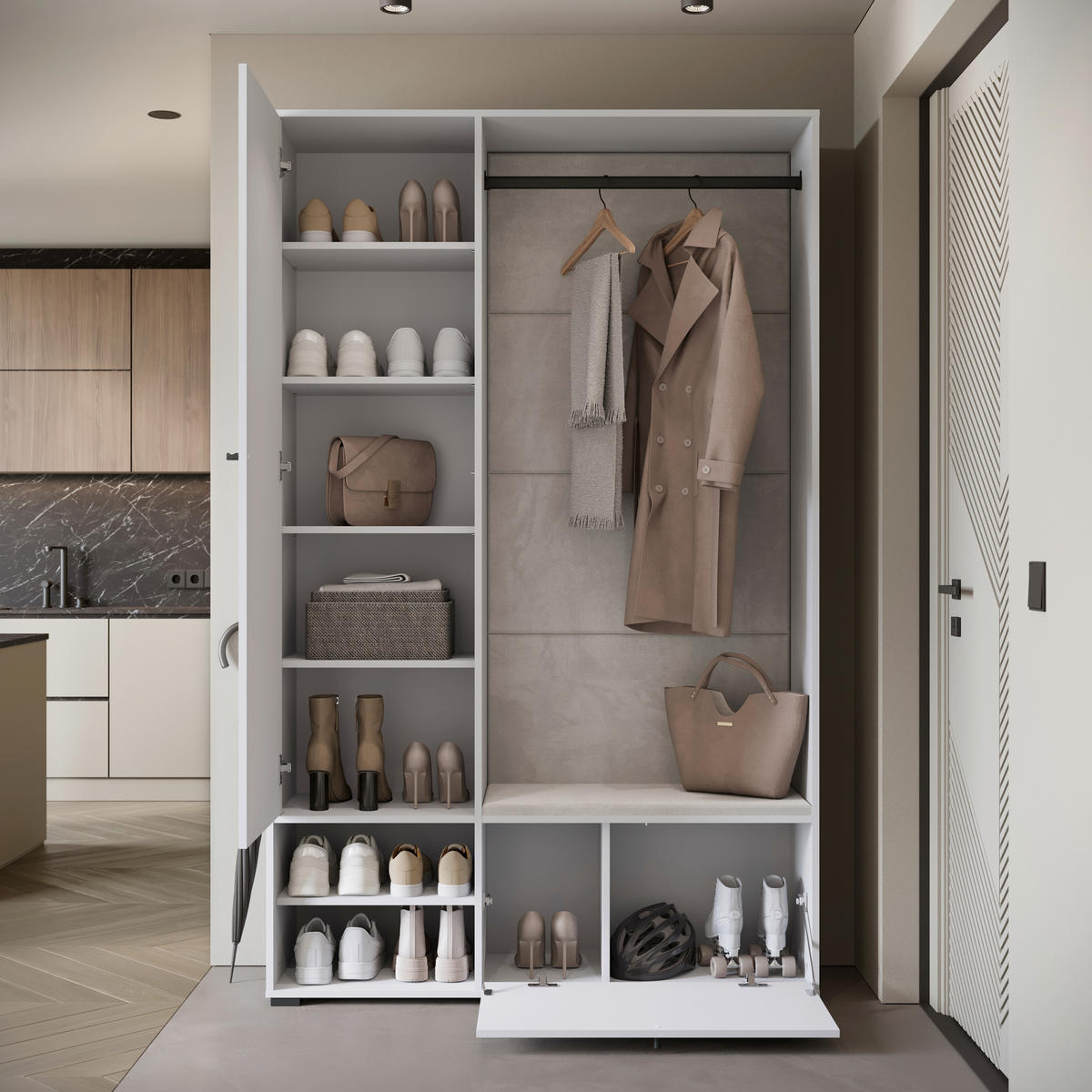 GARDEROBE 4-teilig  in 117,3/190/33 cm  - Weiß, Basics, Holzwerkstoff (117,3/190/33cm) - P & B
