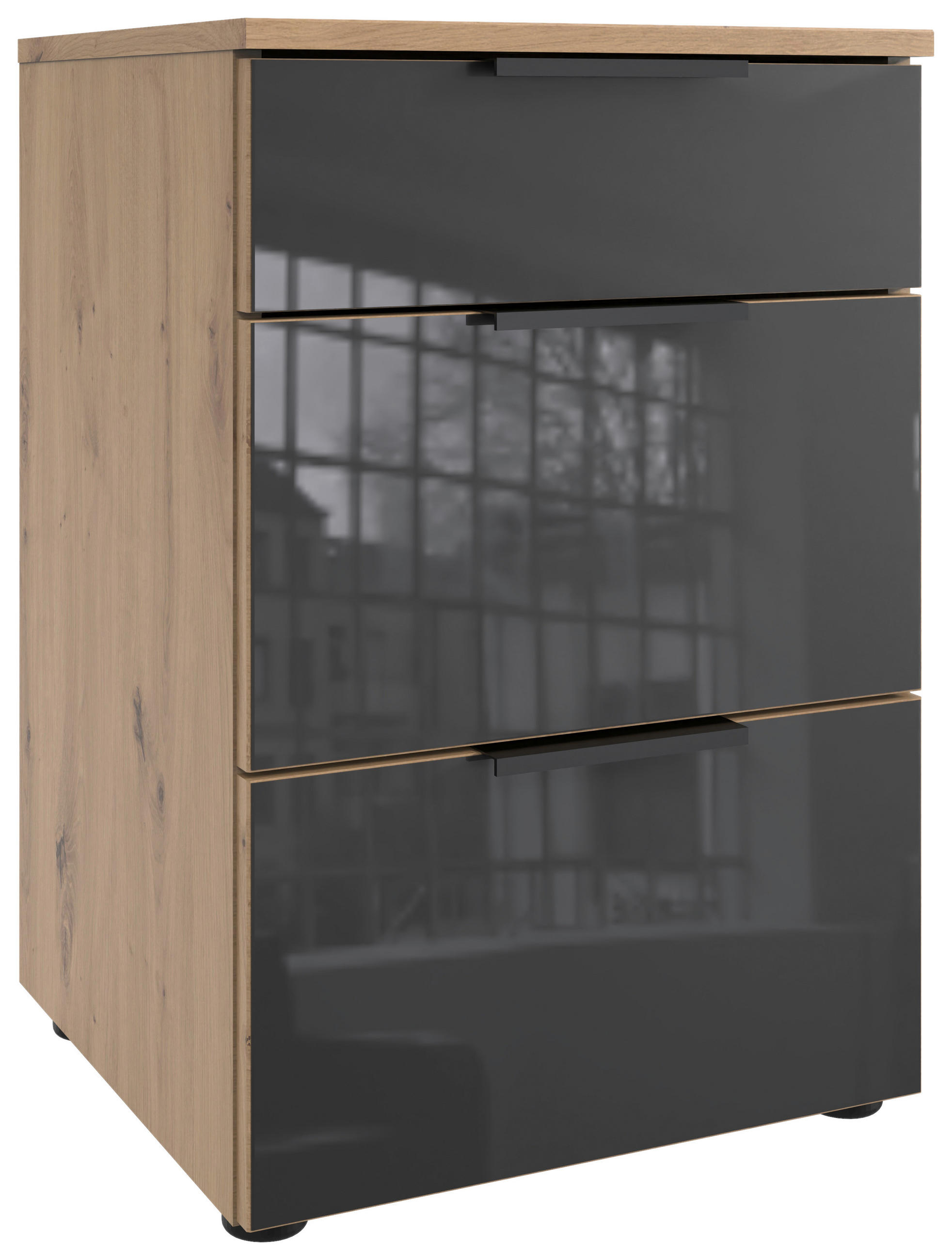 NACHTKÄSTCHEN 41/61/41 cm  in Grau, Eiche Artisan  - Schwarz/Eiche Artisan, Design, Glas/Holzwerkstoff (41/61/41cm) - Hom`in