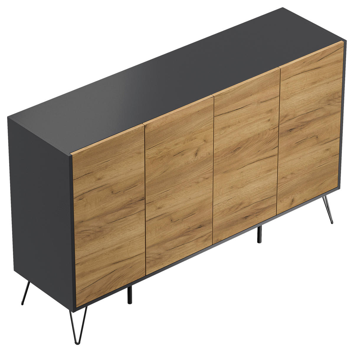 SIDEBOARD Posseik Industrial 155/93,6/42 cm  - Eichefarben/Graphitfarben, Design, Holzwerkstoff/Metall (155/93,6/42cm) - P & B