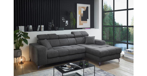 ECKSOFA Anthrazit Chenille Zierkissen, Bettkasten, Rücken echt, Kopfteilverstellung, Sitztiefenverstellung  - Anthrazit/Schwarz, KONVENTIONELL, Kunststoff/Textil (268/172cm) - Carryhome