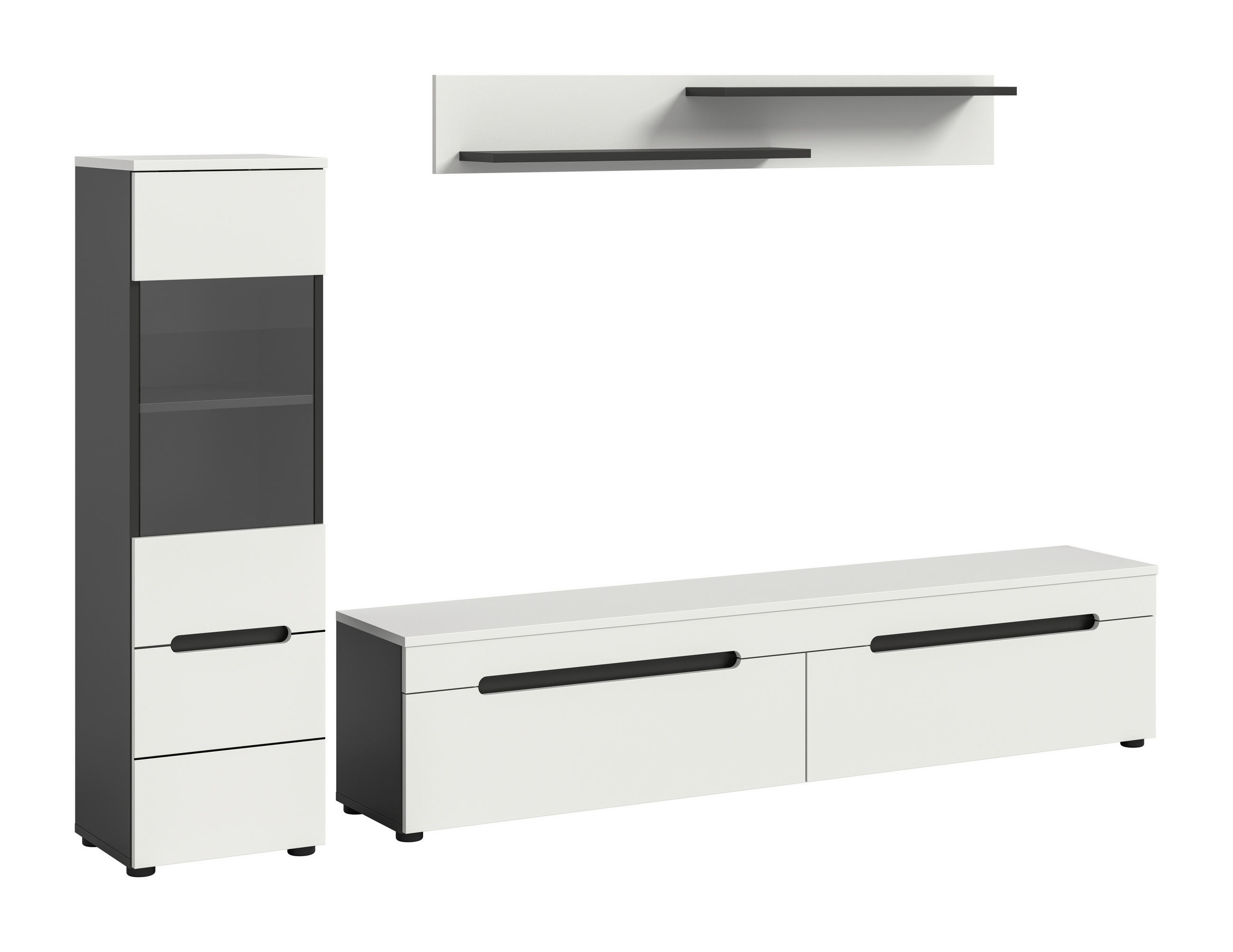 WOHNWAND 2-teilig  in Weiß  221/141/33 cm  - Schwarz/Weiß, Design, Holzwerkstoff/Kunststoff (221/141/33cm) - Livetastic