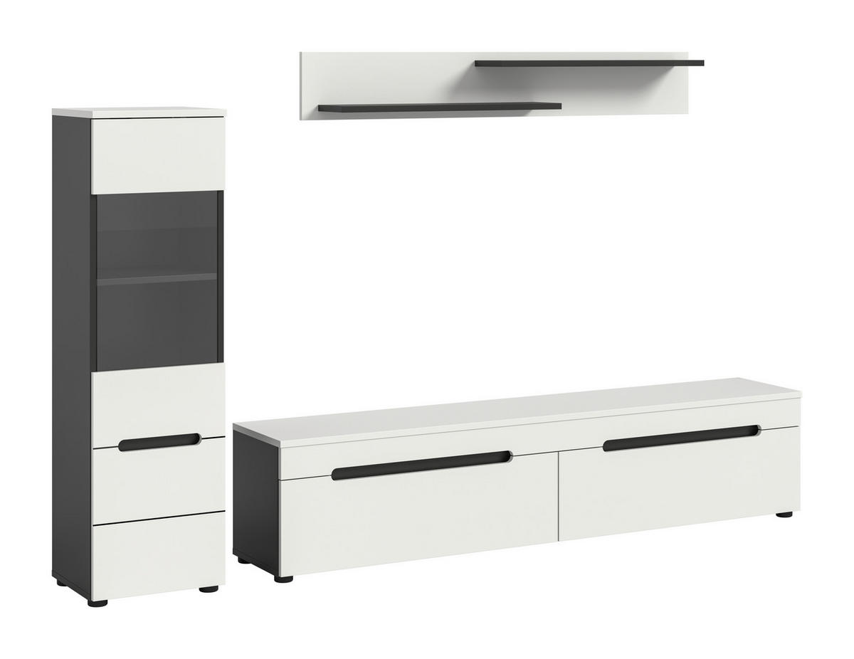 WOHNWAND 2-teilig  in Weiß  221/141/33 cm  - Schwarz/Weiß, Design, Holzwerkstoff/Kunststoff (221/141/33cm) - Livetastic