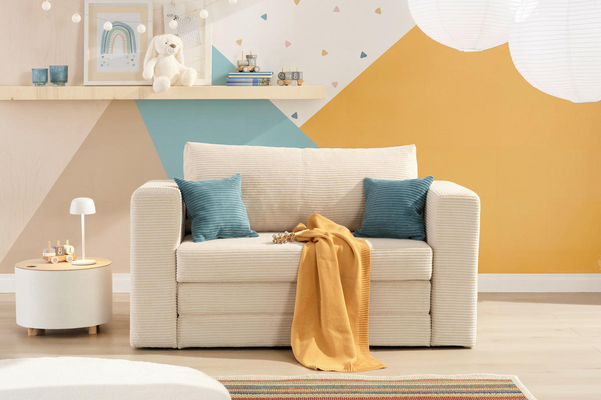 JUGEND- UND KINDERSOFA Cord Beige  - Türkis/Beige, KONVENTIONELL, Textil (136/78/72cm) - Xora