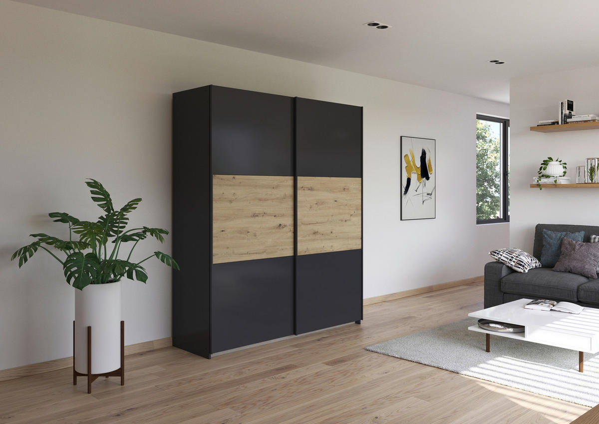 SCHWEBETÜRENSCHRANK 175/210/59 cm 2-türig Grau, Eiche Artisan  - Eiche Artisan/Grau, MODERN, Holzwerkstoff/Metall (175/210/59cm) - Rauch Möbel
