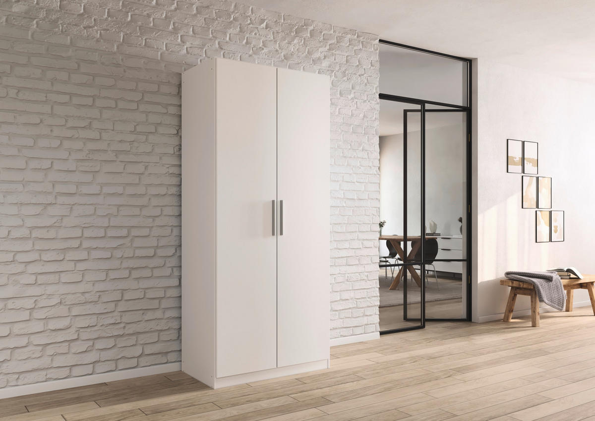 DREHTÜRENSCHRANK 91/210/54 cm,  in Weiß, 2-türig  - Alufarben/Weiß, KONVENTIONELL, Holzwerkstoff/Kunststoff (91/210/54cm) - home24