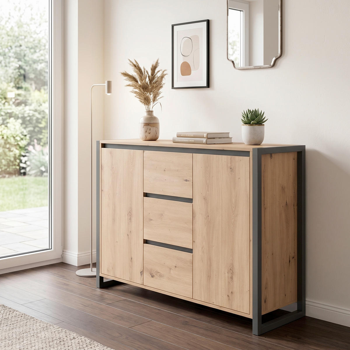 KOMMODE , 120/88/40 cm,  - Eichefarben/Anthrazit, KONVENTIONELL, Holzwerkstoff (120/88/40cm) - MID.YOU