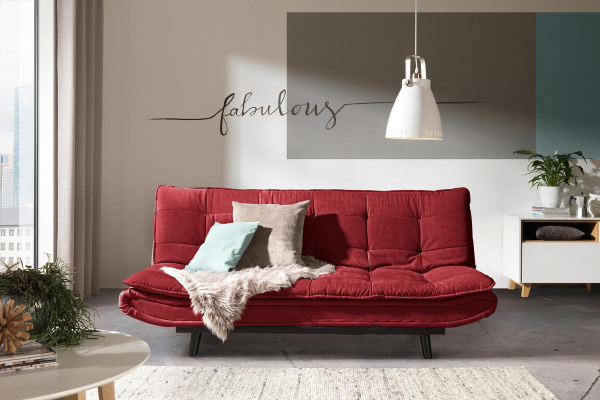 ZOFA S POSTELJNO FUNKCIJO,  bordo kovina, tekstil  - črna/bordo, Design, kovina/tekstil (194/90/100cm) - Ti'me