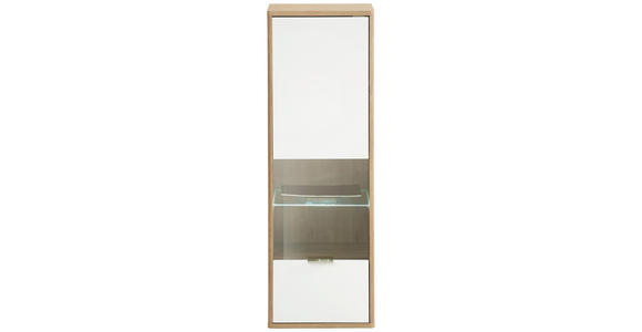 HÄNGEVITRINE in Eichefarben, Weiß - Edelstahlfarben/Eichefarben, Design, Glas/Holzwerkstoff (41/121/32cm) - Hom`in