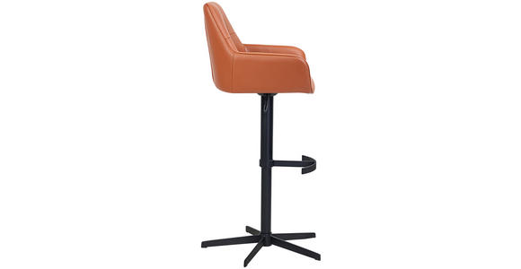 BARHOCKER Echtleder Cognac Eisen Sitzfläche 360° drehbar, inklusive Armlehnen - Cognac/Schwarz, Design, Leder/Metall (55/90-116/53cm) - Novel