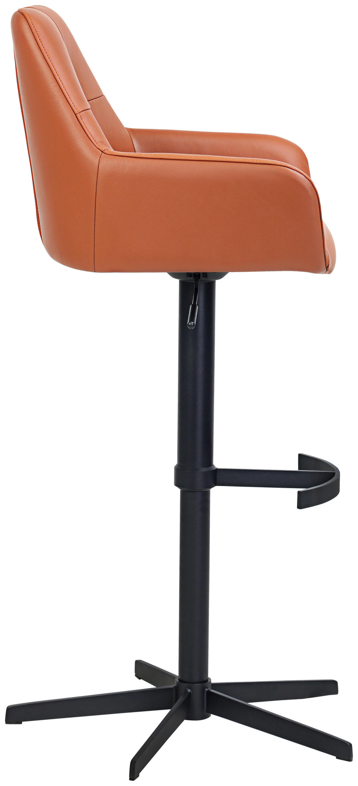 BARHOCKER Echtleder Cognac Eisen Sitzfläche 360° drehbar, inklusive Armlehnen  - Cognac/Schwarz, Design, Leder/Metall (55/90-116/53cm) - Novel