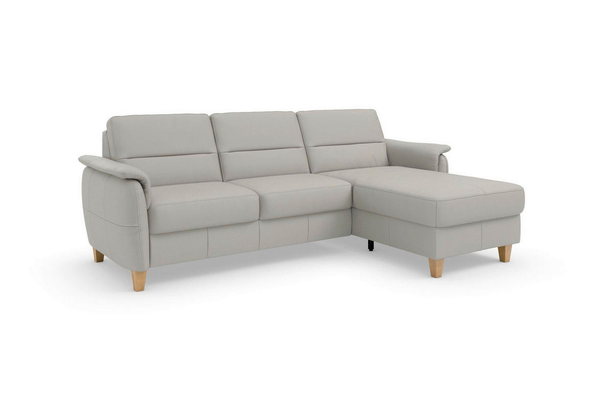 ROHOVÁ SEDAČKA, kůže, světle šedá - barvy dubu/světle šedá, Basics, dřevo/textil (244/163cm) - Sit & More