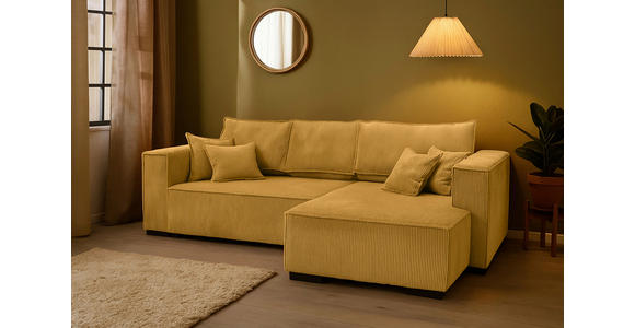 ECKSOFA  in Cord Senfgelb  - Senfgelb/Braun, KONVENTIONELL, Holz/Textil (293/160cm) - Carryhome