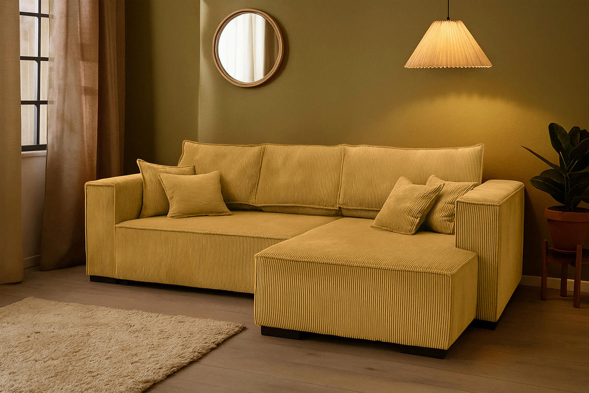 ECKSOFA in Cord Senfgelb  - Senfgelb/Braun, KONVENTIONELL, Holz/Textil (230/190cm) - Carryhome