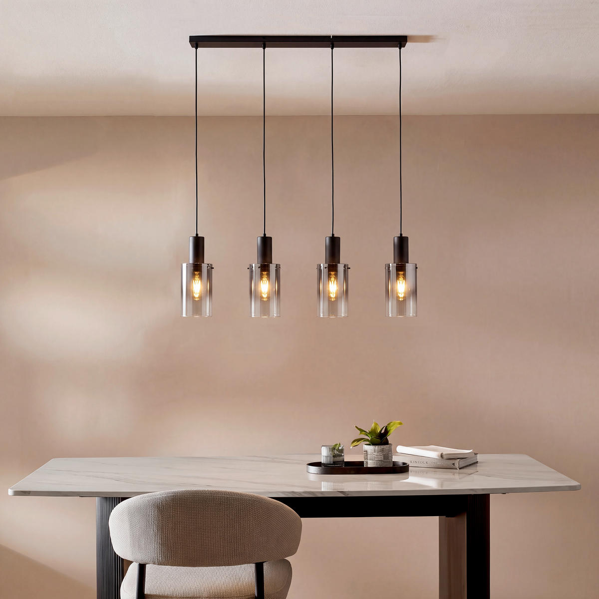 HÄNGELEUCHTE 102.5/12.5/150 cm  - Klar/Schwarz, Design, Glas/Kunststoff (102.5/12.5/150cm) - Globo