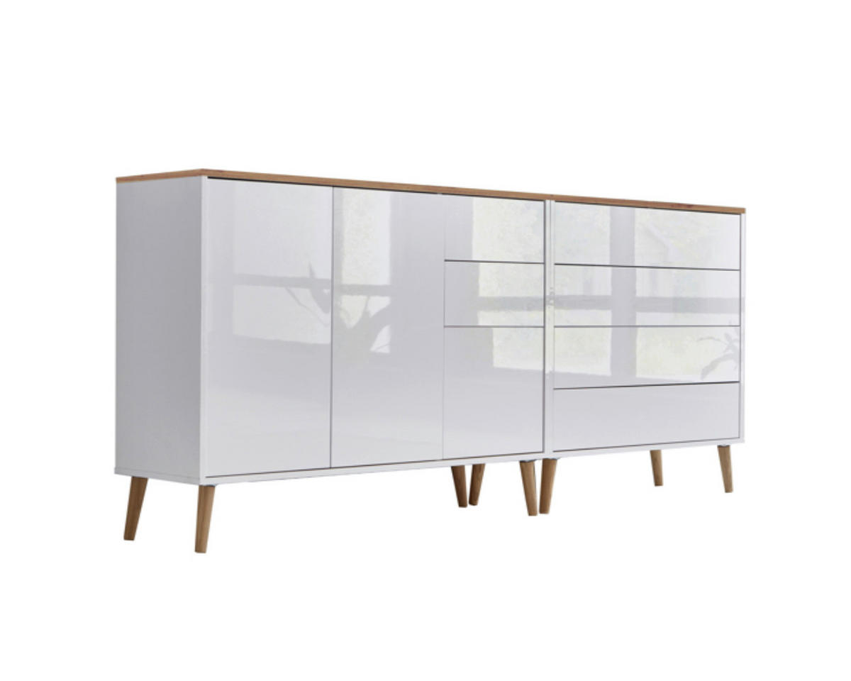 SIDEBOARD Mailand Set 9 + HF  in 184,5/86/33 cm  - Weiß Hochglanz/Eiche Artisan, MODERN, Holz/Holzwerkstoff (184,5/86/33cm) - MID.YOU