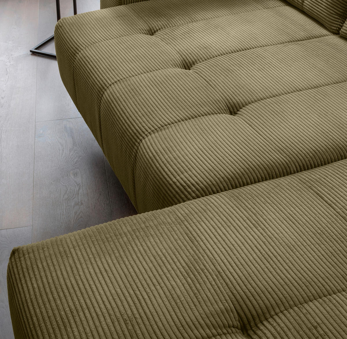 ECKSOFA Olivgrün Cord  - Schwarz/Olivgrün, MODERN, Textil/Metall (272/200cm) - Livetastic
