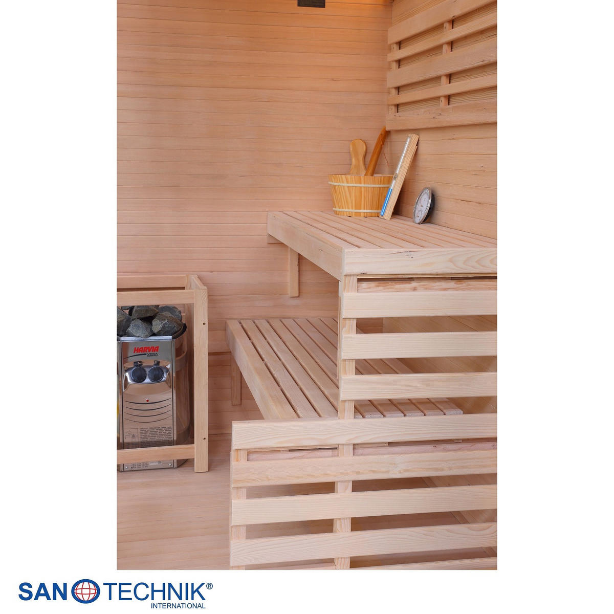 SAUNA für 2 Personen  - Naturfarben, Basics, Glas/Holz (130/120/200cm) - Sanotechnik