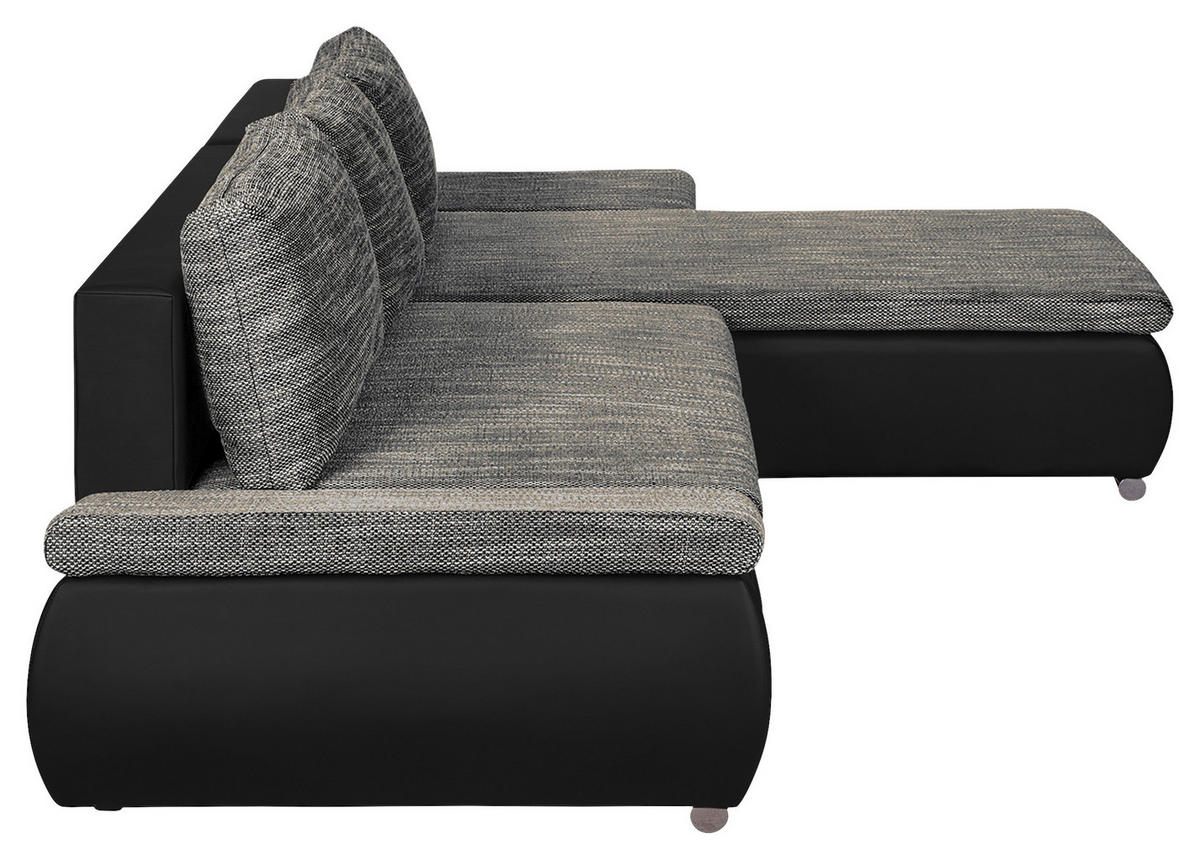 ECKSOFA Grau, Schwarz Textilgeflecht  - Chromfarben/Schwarz, Design, Textil (266/175cm) - Livetastic