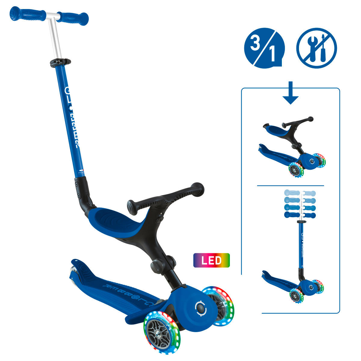 LAUFRAD GO-UP ACTIVE LIGHTS 3IN1  - Blau/Dunkelblau, LIFESTYLE, Kunststoff/Metall (67/28/95,5cm) - GLOBBER