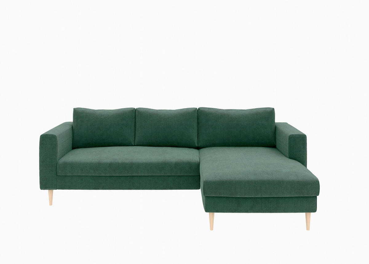 ECKSOFA Dunkelgrün Cord  - Dunkelgrün/Buchefarben, MODERN, Holz/Textil (232/161cm) - Trendmanufaktur