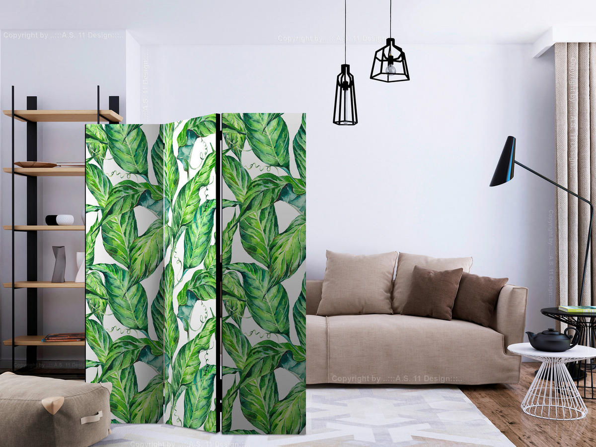 PARAVENT mit 3  Flügel - Weiß/Hellgrün, Basics, Holz/Textil (135/172/3cm) - artgeist