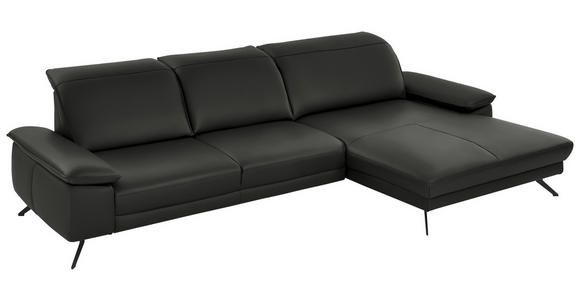 ECKSOFA in Echtleder Graubraun  - Graubraun/Schwarz, Design, Leder/Metall (328/193cm) - Dieter Knoll