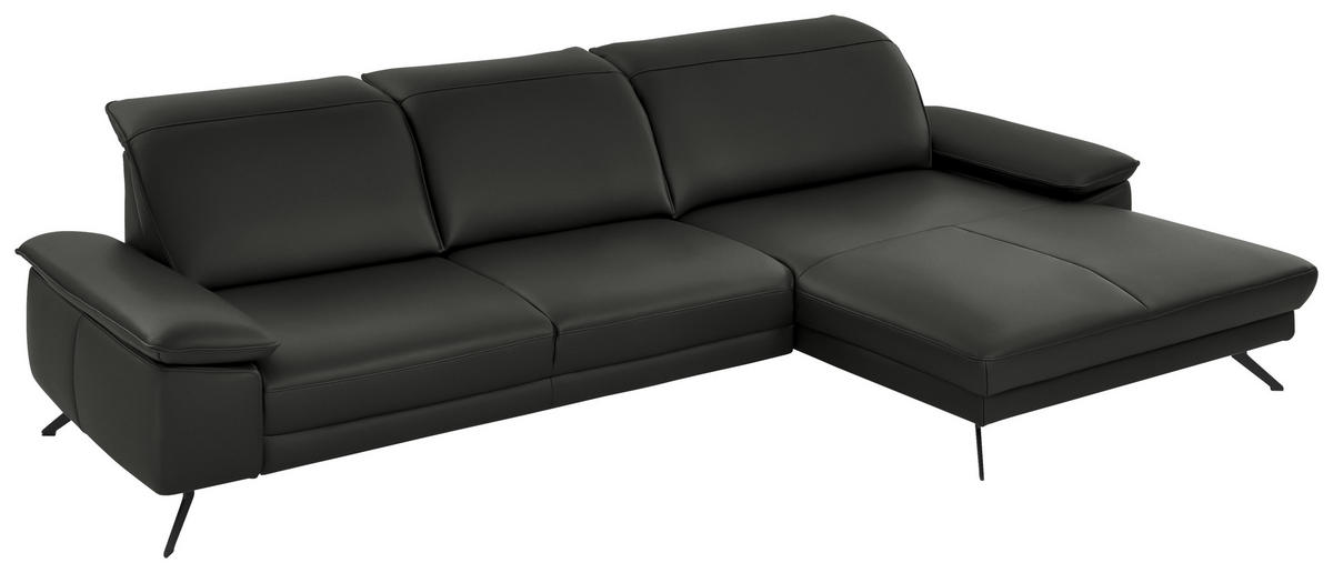 ECKSOFA in Echtleder Graubraun  - Graubraun/Schwarz, Design, Leder/Metall (328/193cm) - Dieter Knoll