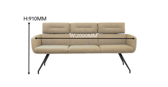 SITZBANK 200/91/70 cm Webstoff Schwarz, Graubraun  - Graubraun/Schwarz, Design, Textil/Metall (200/91/70cm) - Dieter Knoll