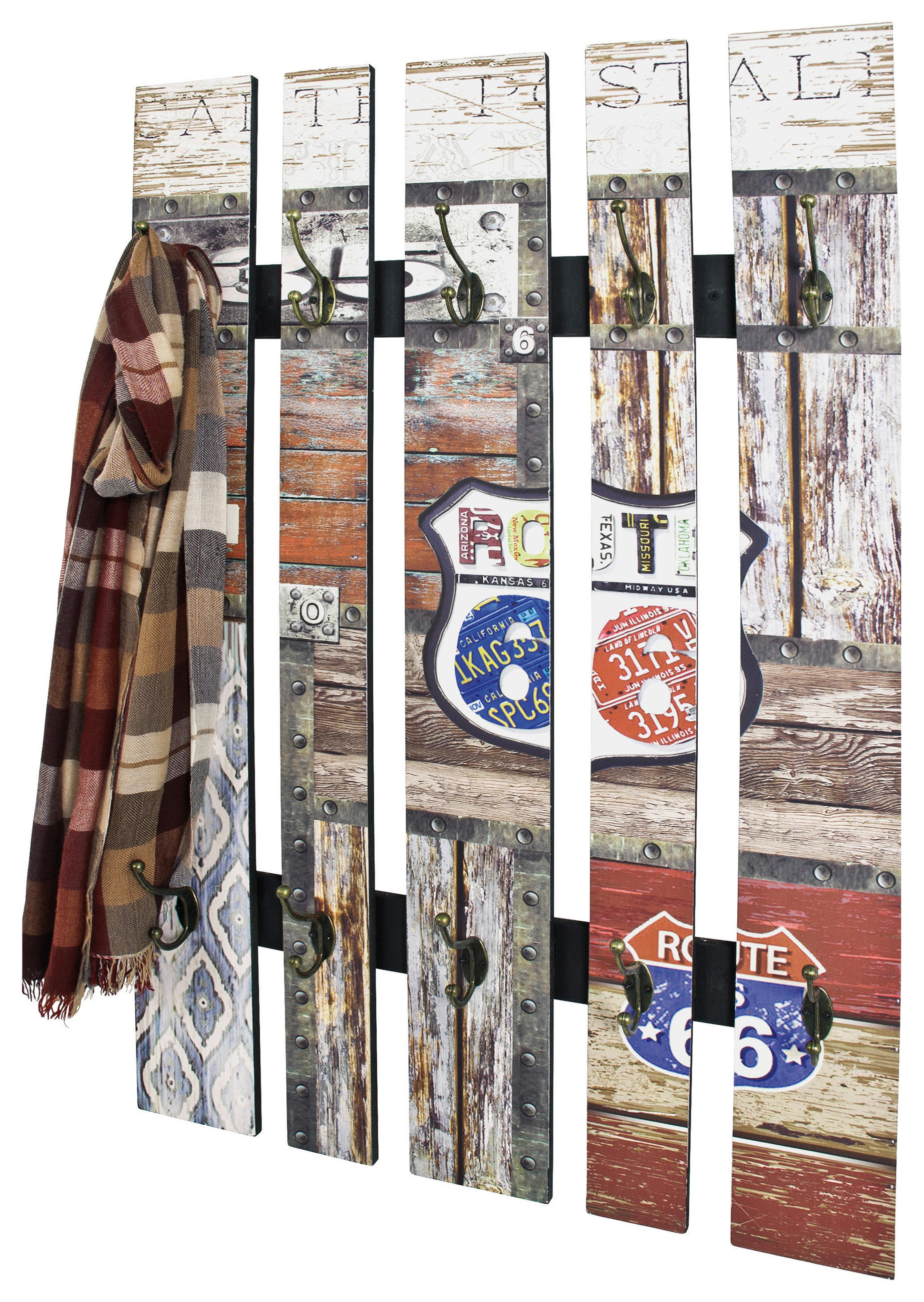 Wandgarderobe Timber Multicolor B: 65 Cm 10 Haken