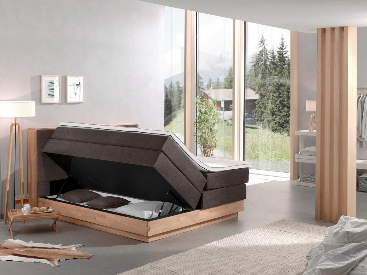 BOXSPRINGBETT 160/200 cm,  in Eichefarben, Hellbraun, Matratze, gepolstertes Kopfteil, Bettkasten, Topper, H2 + H2 = mittel  - Hellbraun/Eichefarben, MODERN, Holz/Kunststoff (160/200cm) - MID.YOU