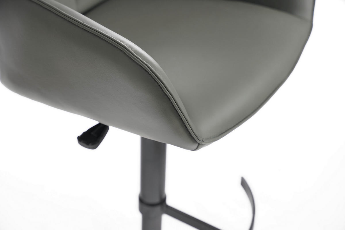 BARHOCKER Echtleder Grau, Schwarz Eisen Lederauswahl, Sitzfläche 360° drehbar, automatische Rückholfunktion  - Schwarz/Grau, Design, Leder/Metall (54/92-112/55cm) - Novel
