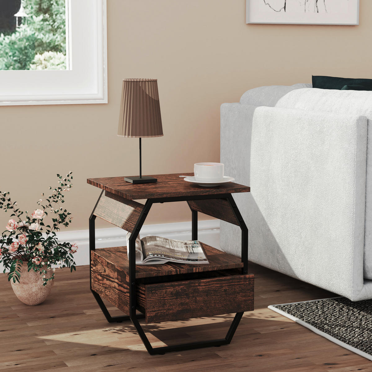 NACHTSCHRANK 40/50/40 cm  - Eichefarben/Schwarz, MODERN, Holzwerkstoff/Metall (40/50/40cm) - MID.YOU