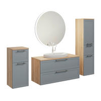 BADEZIMMER 5-teilig  in 200,3 cm  - Edelstahlfarben/Eichefarben, MODERN, Holzwerkstoff/Stein (200,3cm) - Celina Home