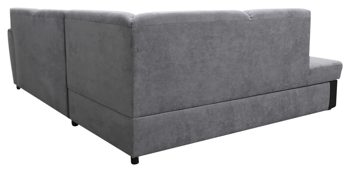 ECKSOFA in Velours Grau, Schwarz  196/255 cm  - Silberfarben/Schwarz, Design, Kunststoff/Textil (196/255cm) - MID.YOU