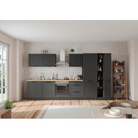 KÜCHENBLOCK 360 cm   in Grau, Eiche Wotan  - Eiche Wotan/Schwarz, LIFESTYLE, Holzwerkstoff/Metall (360cm) - Held