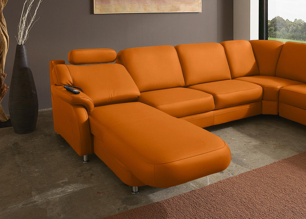 WOHNLANDSCHAFT  in Echtleder Orange  - Alufarben/Orange, KONVENTIONELL, Leder/Metall (165/329/239cm) - Beldomo Premium